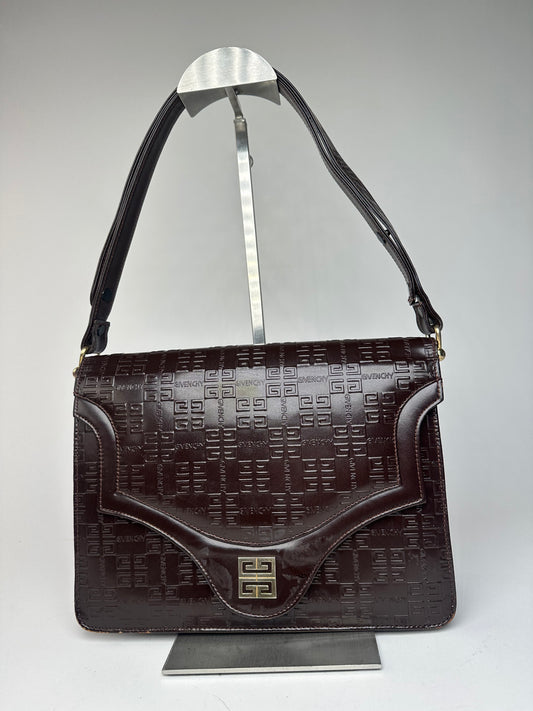 Vintage Givenchy Monogram Leather 2 Way Bag Brown