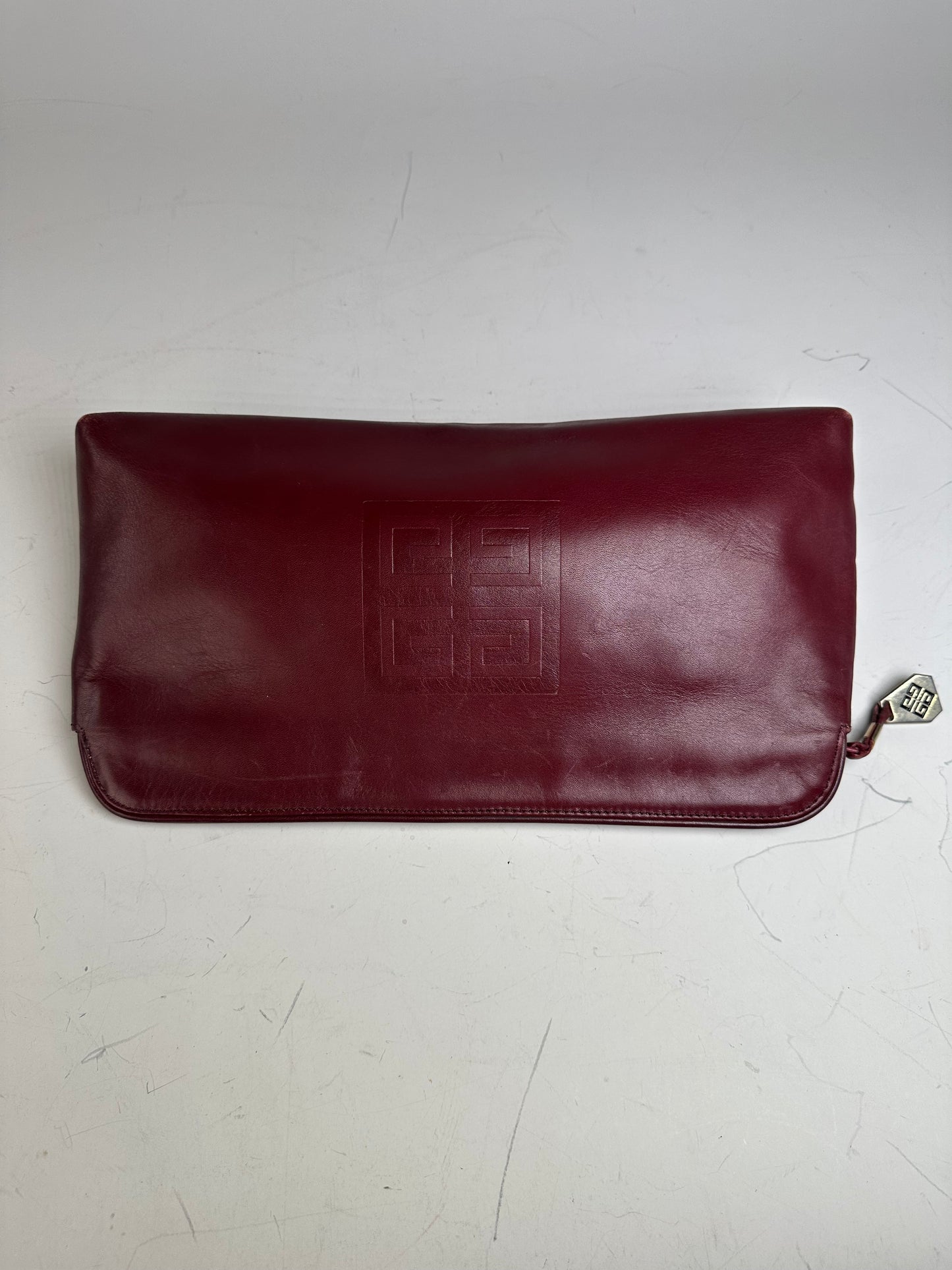 Vintage Givenchy Leather Clutch Bag Burgundy Gold
