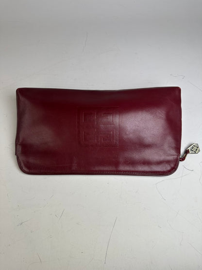 Vintage Givenchy Leather Clutch Bag Burgundy Gold