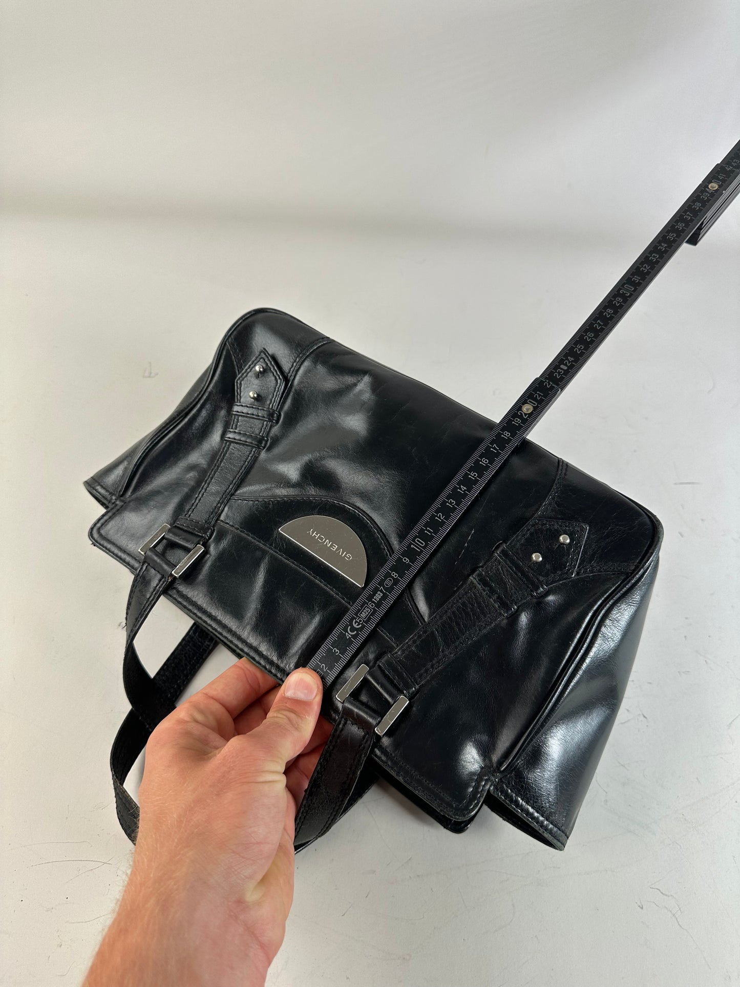 Vintage Givenchy Leather Tote Bag Black Silver