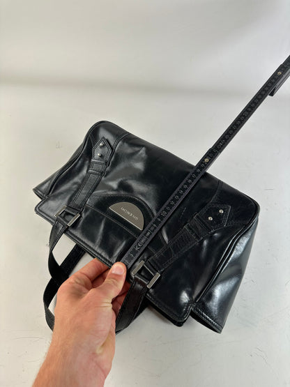 Vintage Givenchy Leather Tote Bag Black Silver