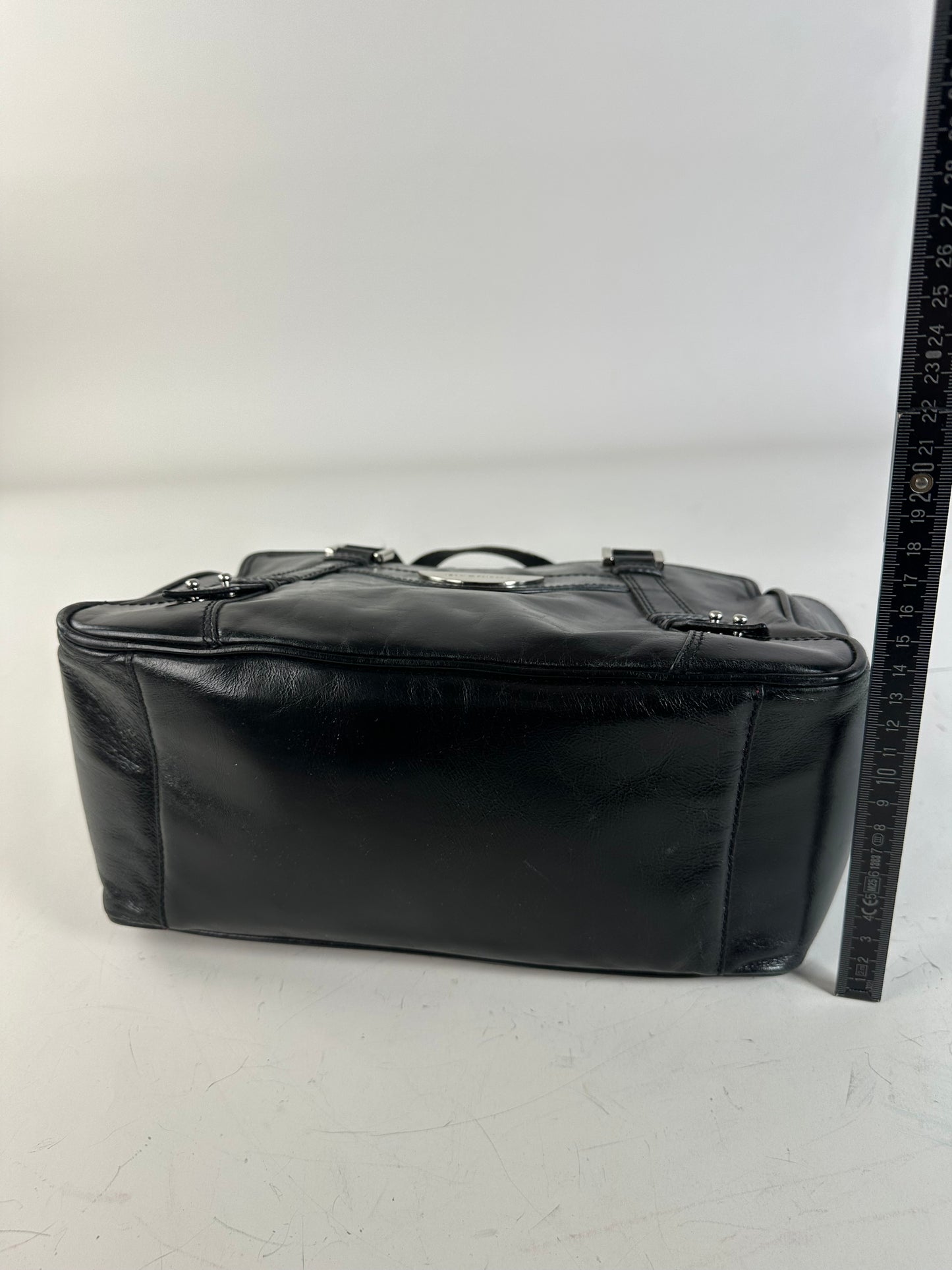 Vintage Givenchy Leather Tote Bag Black Silver