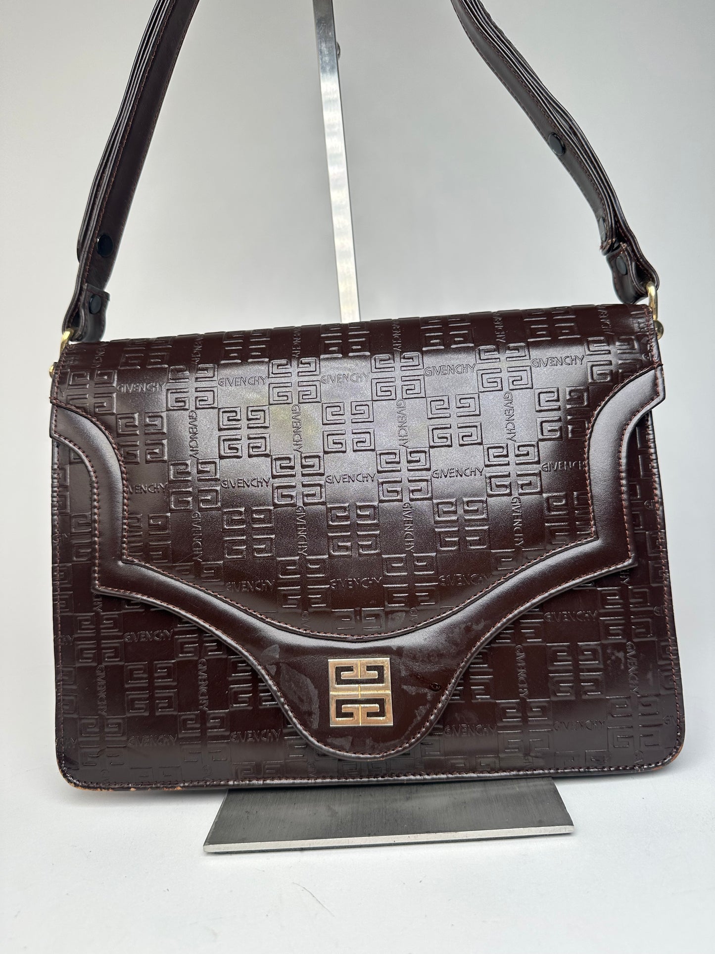 Vintage Givenchy Monogram Leather 2 Way Bag Brown