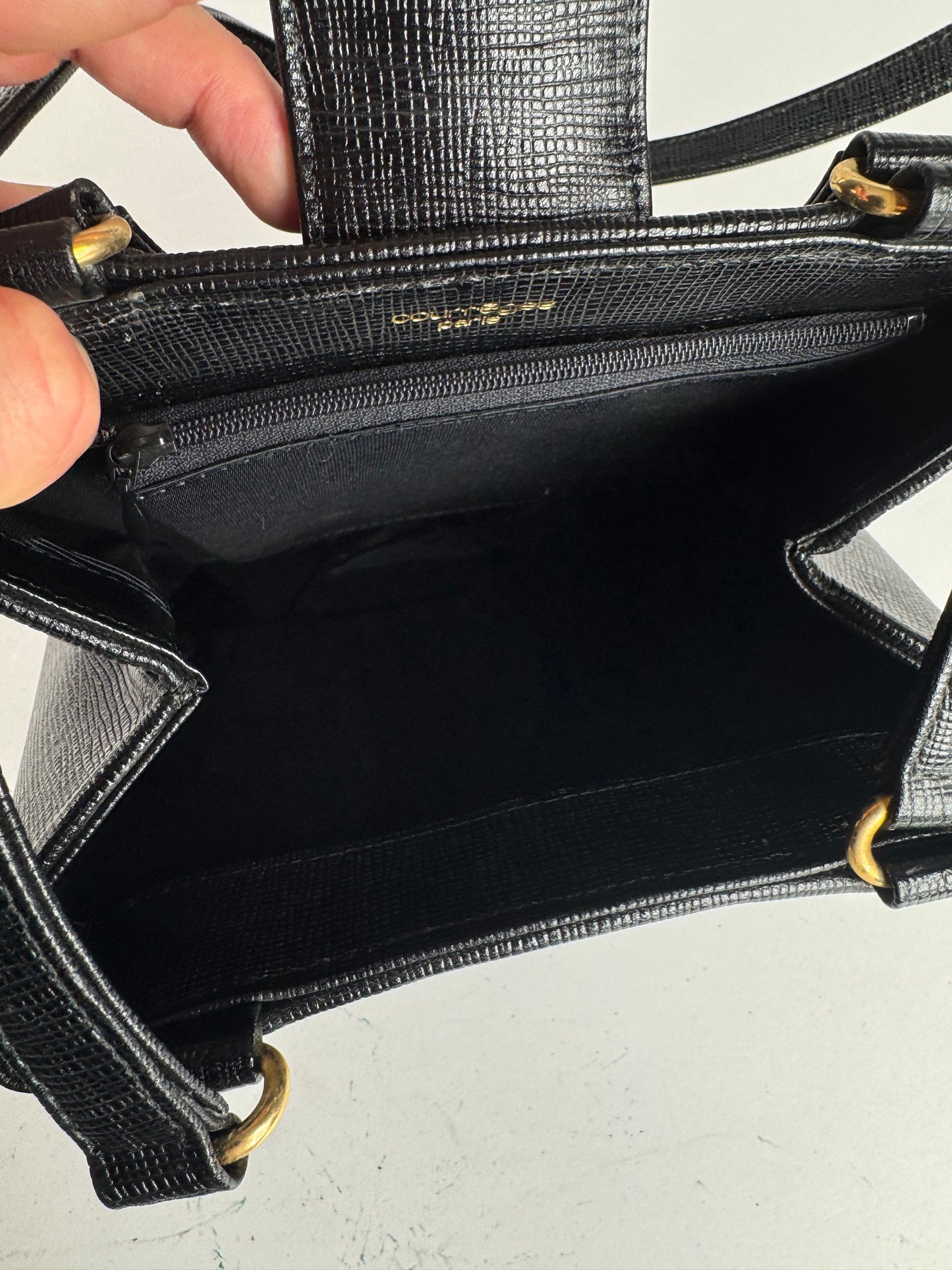 Sac vintage Courreges Paris en cuir noir