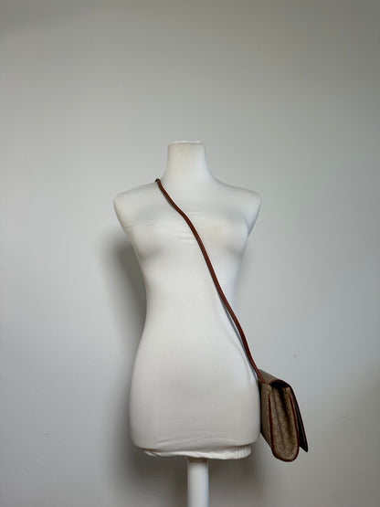 Vintage Celine Triomphe Monogram Coated Canvas Shoulder Bag Beige Tan