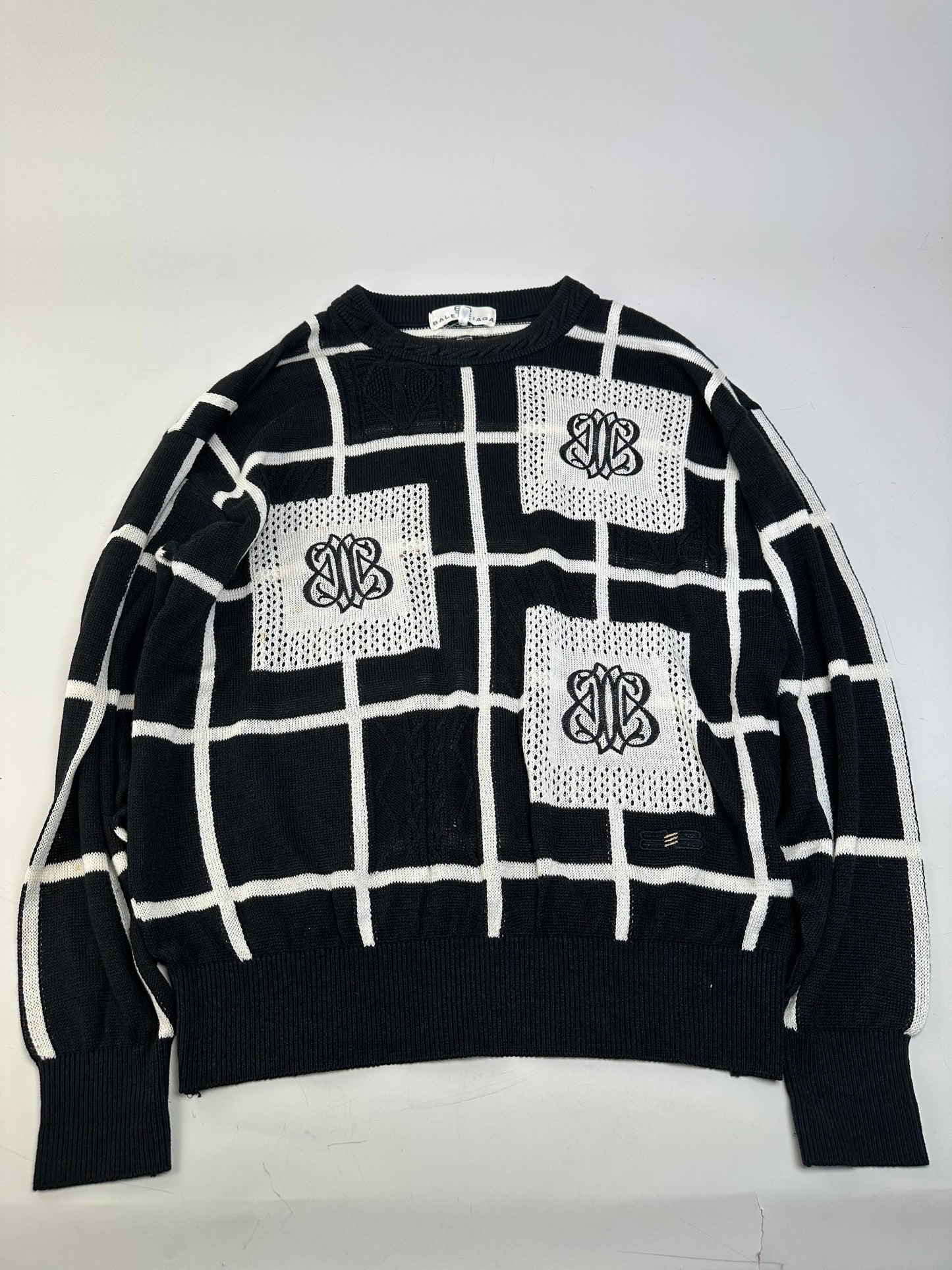 Vintage Balenciaga Linen Cotton Sweater Black White M