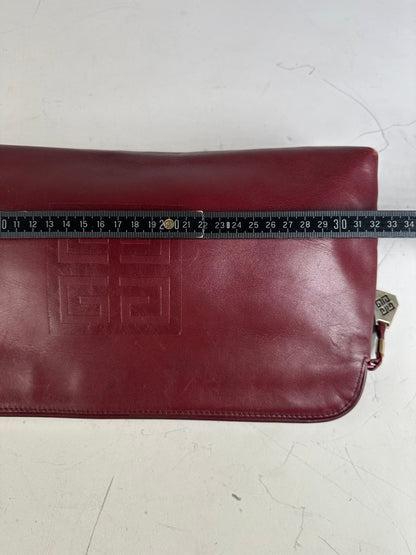 Vintage Givenchy Leather Clutch Bag Burgundy Gold