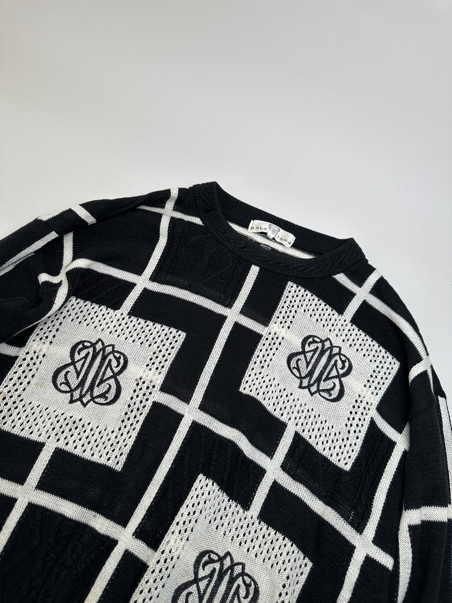 Vintage Balenciaga Linen Cotton Sweater Black White M