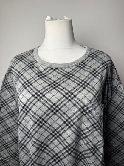 Vintage Burberry Checked Crewneck Sweater L Grey Black