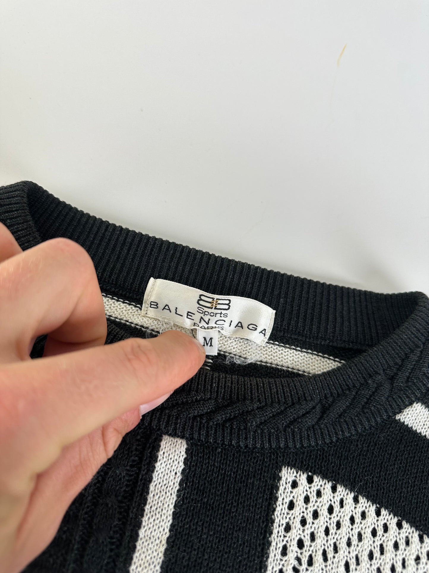 Vintage Balenciaga Linen Cotton Sweater Black White M