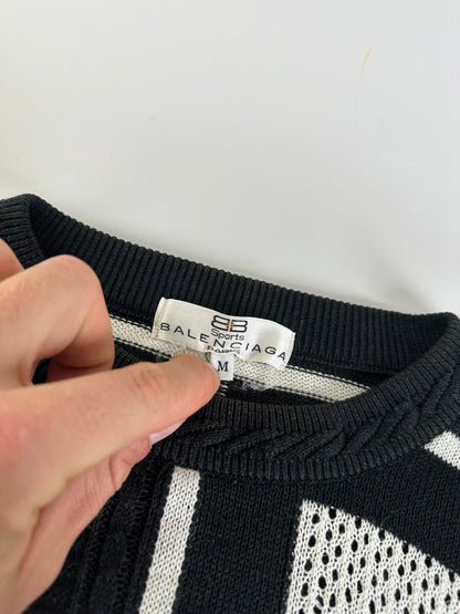 Vintage Balenciaga Linen Cotton Sweater Black White M
