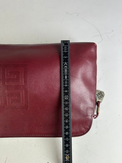 Vintage Givenchy Leather Clutch Bag Burgundy Gold