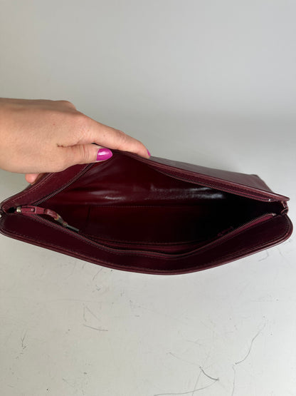 Vintage Givenchy Leather Clutch Bag Burgundy Gold