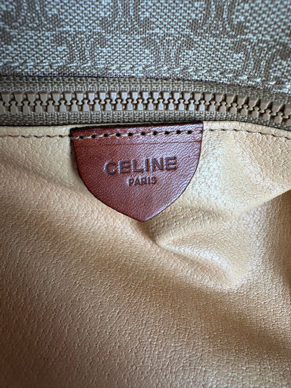 Vintage Celine Triomphe Monogram Coated Canvas Shoulder Bag Beige Tan