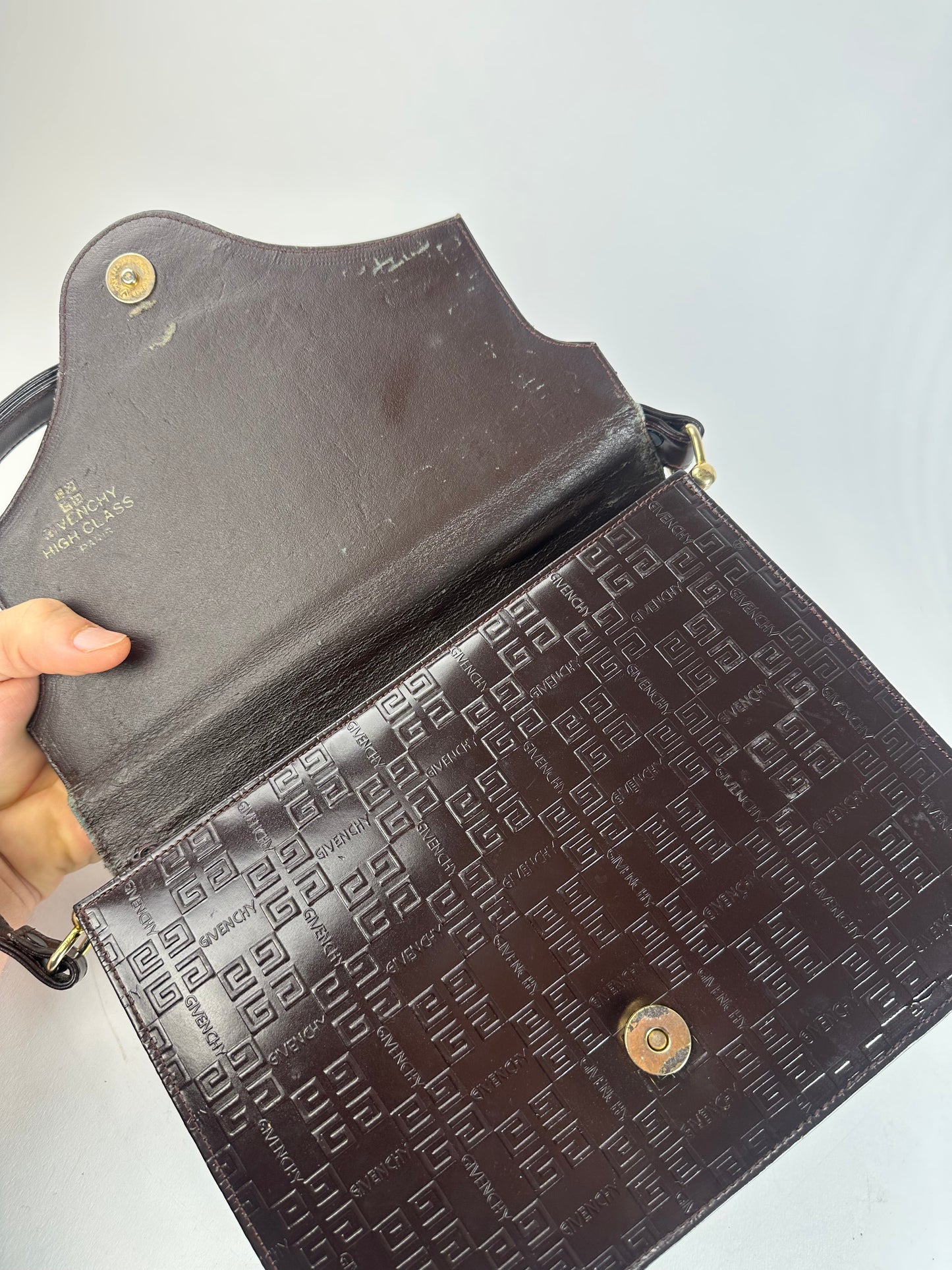 Vintage Givenchy Monogram Leather 2 Way Bag Brown