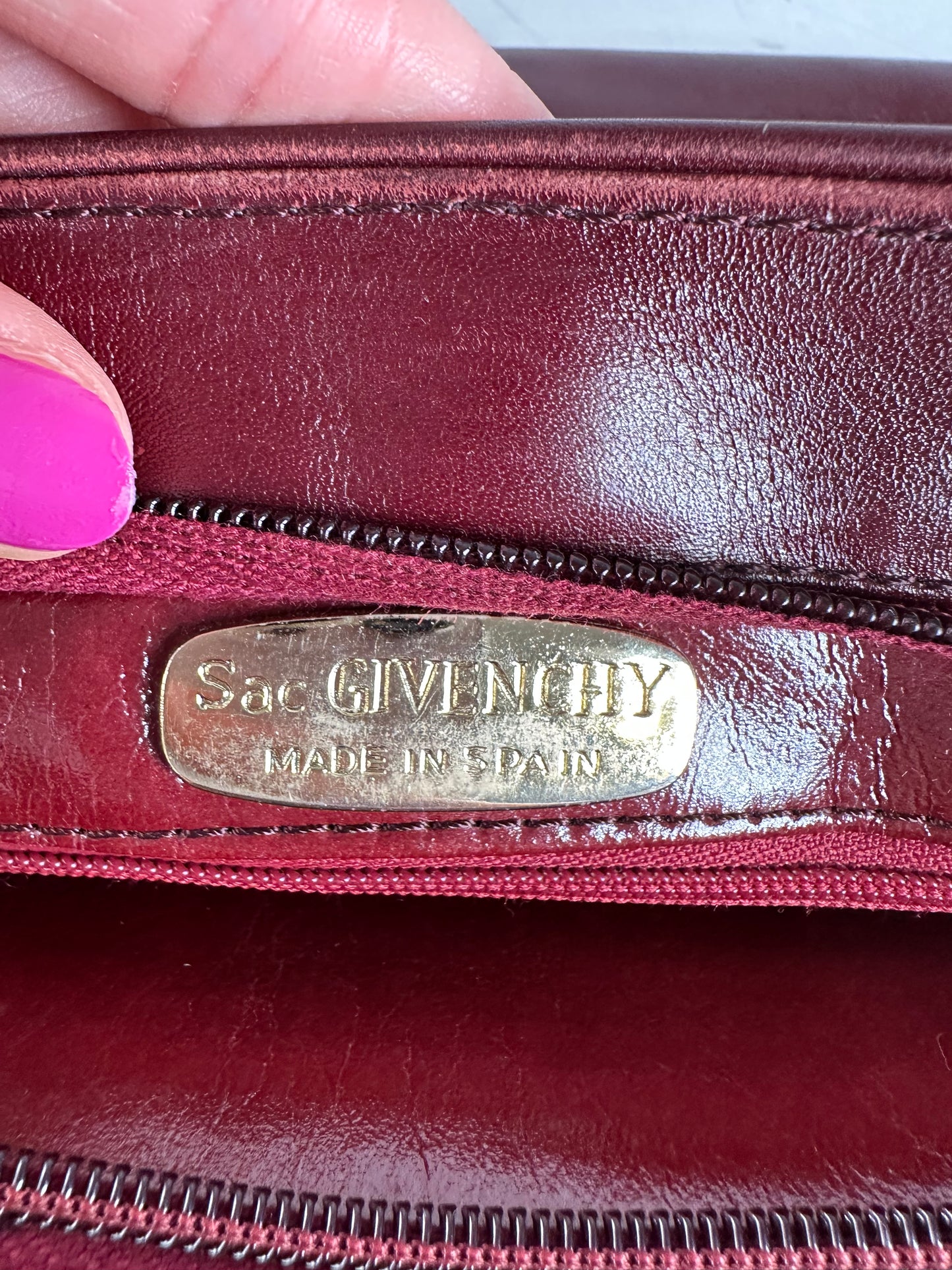Vintage Givenchy Leather Clutch Bag Burgundy Gold