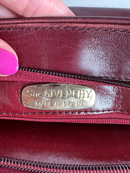 Vintage Givenchy Leather Clutch Bag Burgundy Gold