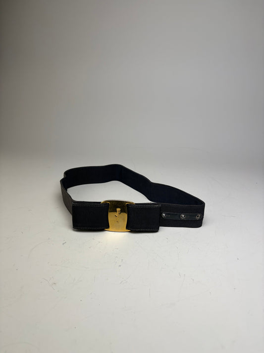 Vintage Ferragamo Fabric Leather Accent Belt Black Gold