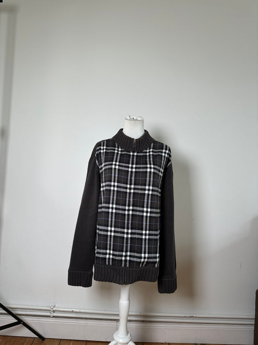 Vintage Burberry Men's Wool Check Sweater Dark Grey M