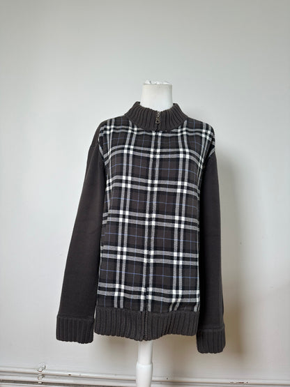 Vintage Burberry Men's Wool Check Sweater Dark Grey M
