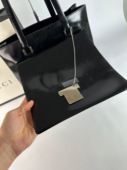 Vintage Gucci Patent Leather Tote Black Silver