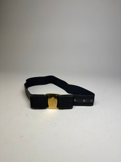 Vintage Ferragamo Fabric Leather Accent Belt Black Gold