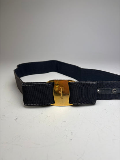 Vintage Ferragamo Fabric Leather Accent Belt Black Gold
