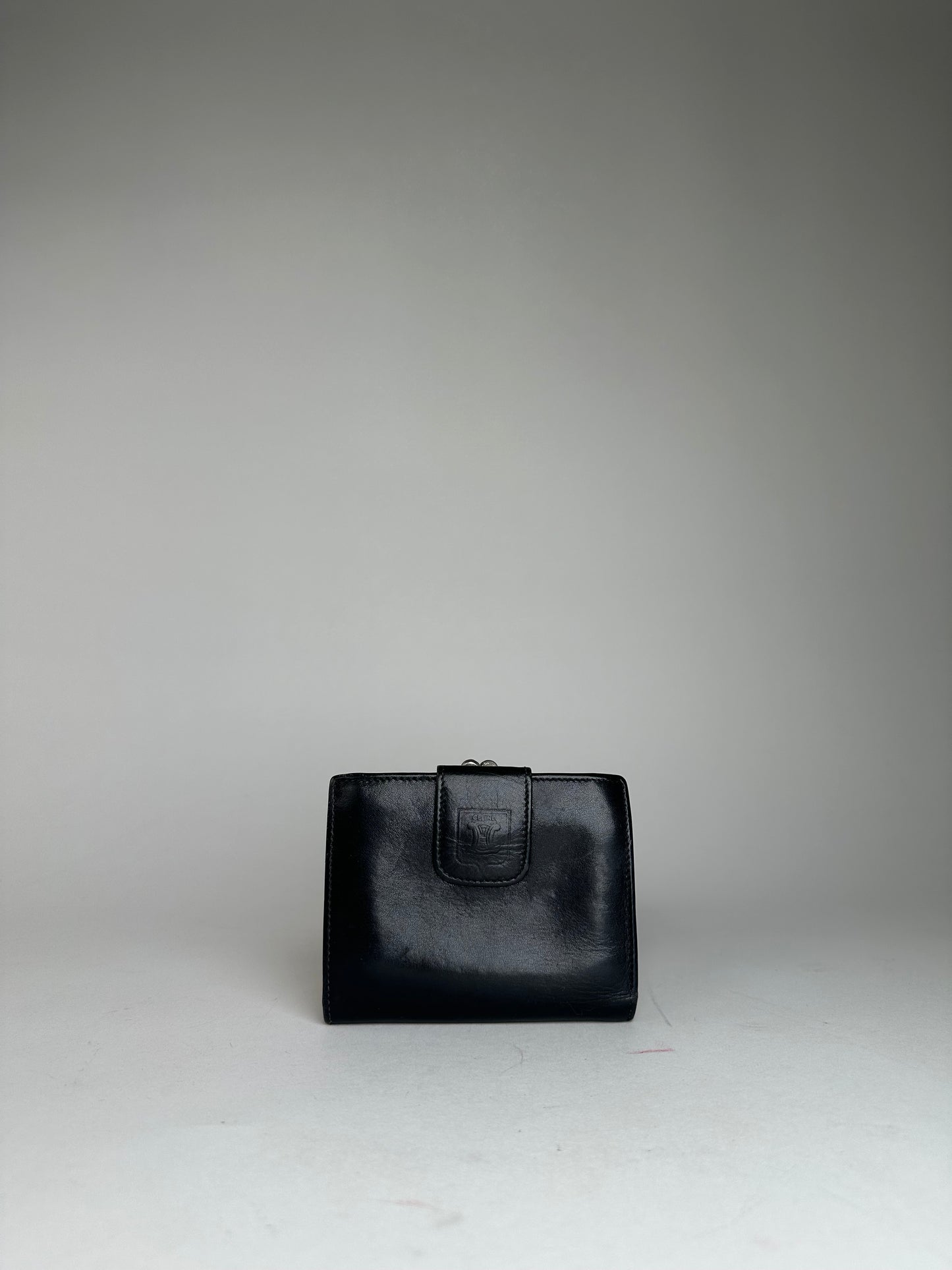 Vintage Celine Triomphe Embossed Leather Bifold Wallet Black