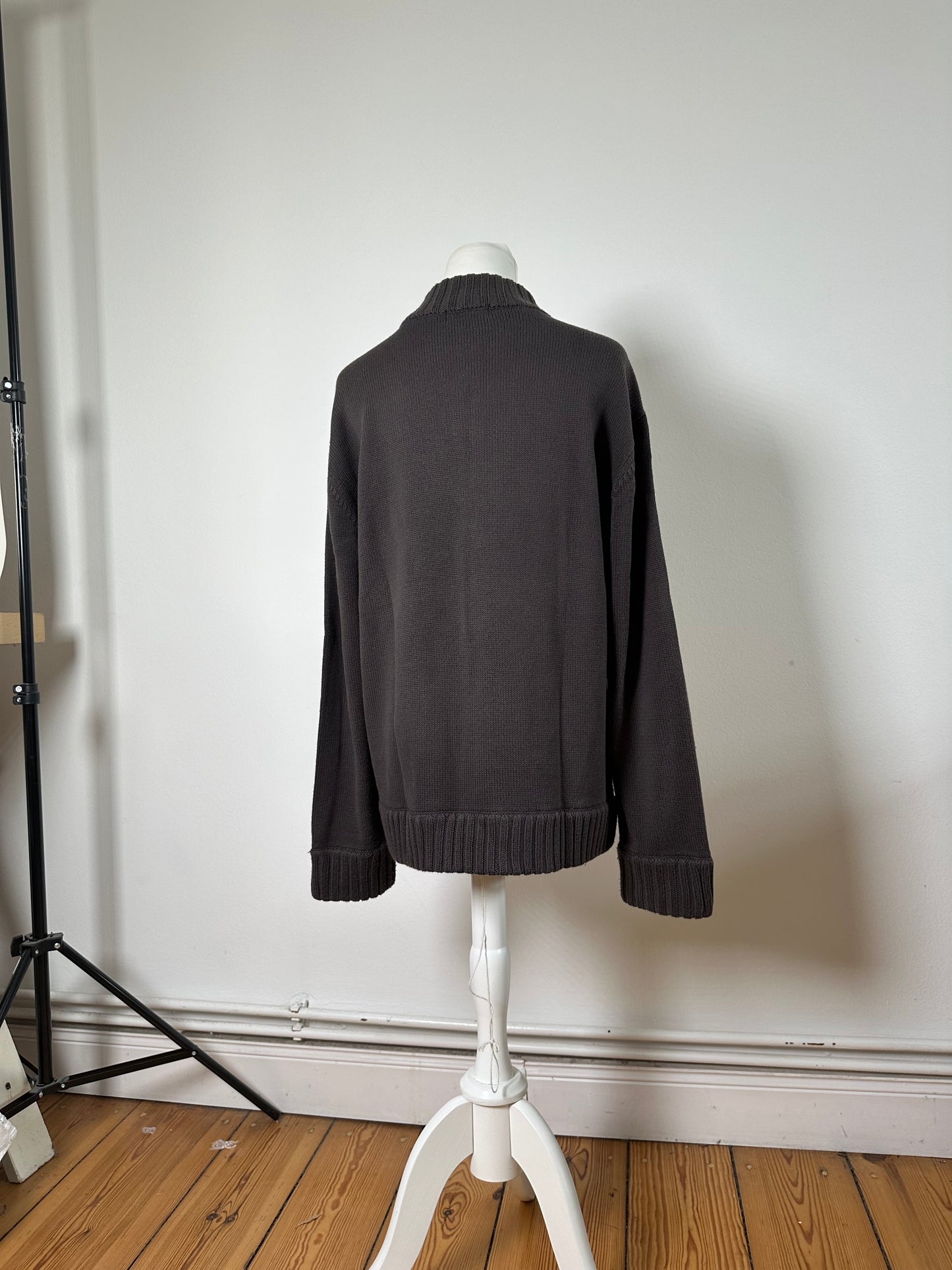 Vintage Burberry Men's Wool Check Sweater Dark Grey M