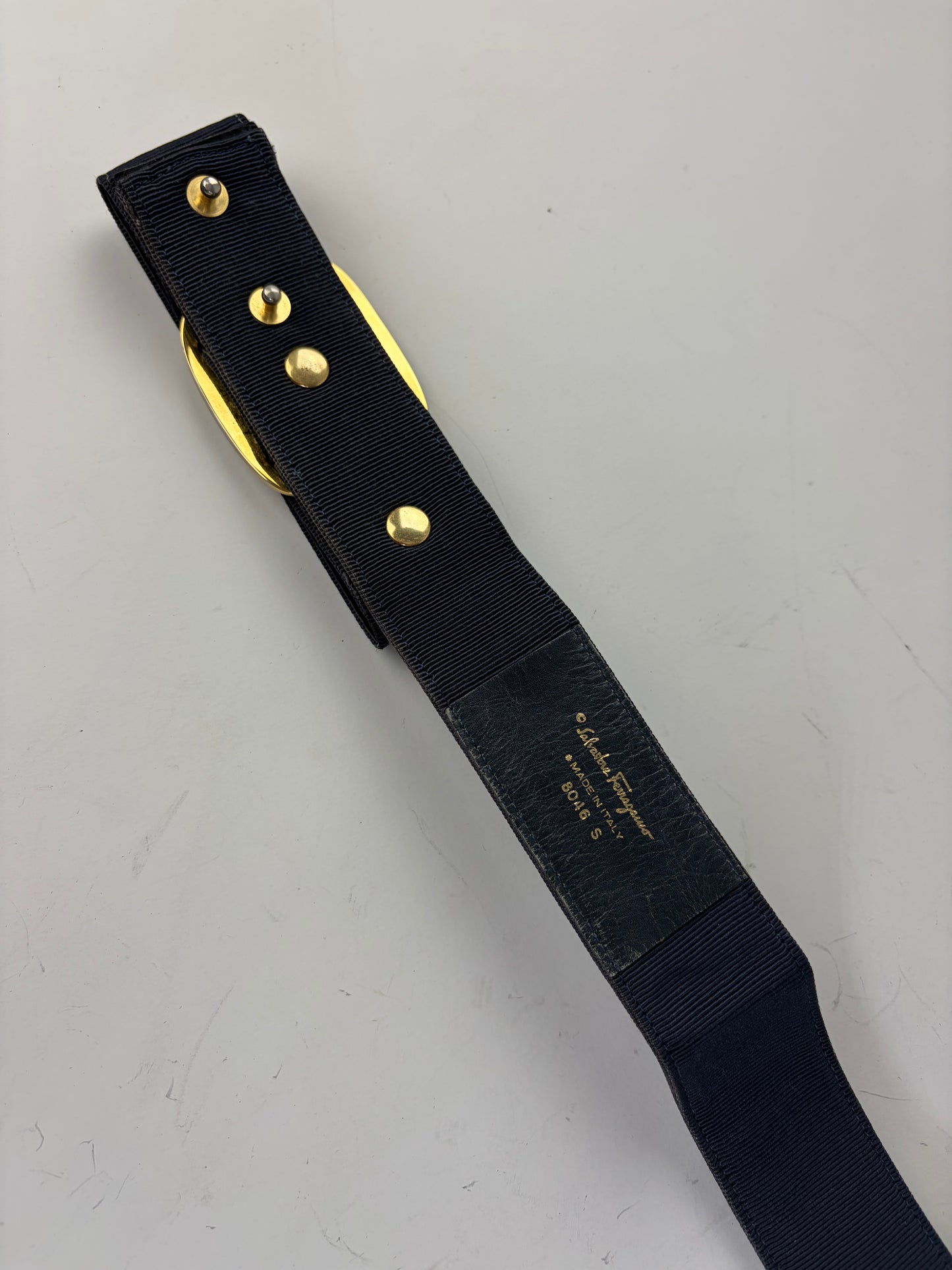 Vintage Ferragamo Fabric Leather Accent Belt Black Gold
