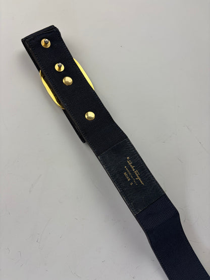 Vintage Ferragamo Fabric Leather Accent Belt Black Gold