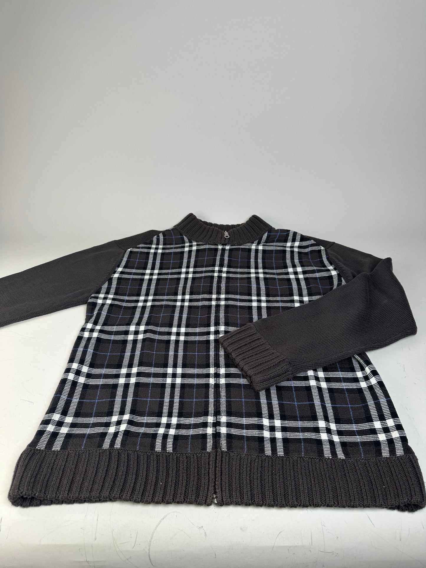 Vintage Burberry Men's Wool Check Sweater Dark Grey M