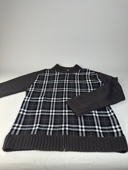 Vintage Burberry Men's Wool Check Sweater Dark Grey M