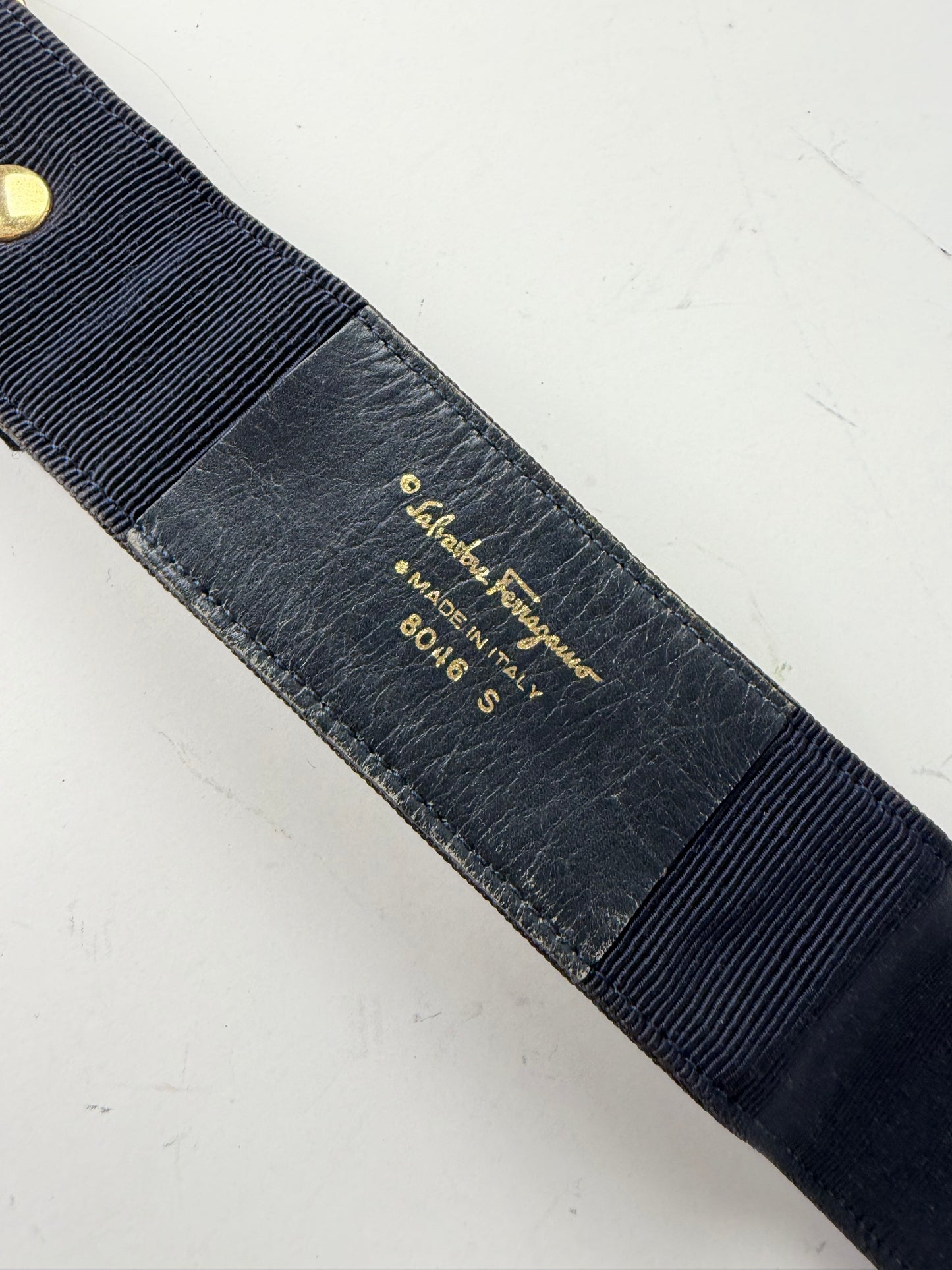 Vintage Ferragamo Fabric Leather Accent Belt Black Gold
