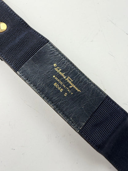 Vintage Ferragamo Fabric Leather Accent Belt Black Gold