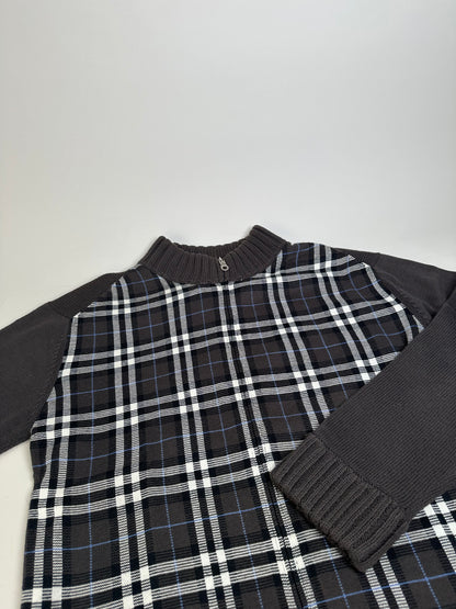 Vintage Burberry Men's Wool Check Sweater Dark Grey M