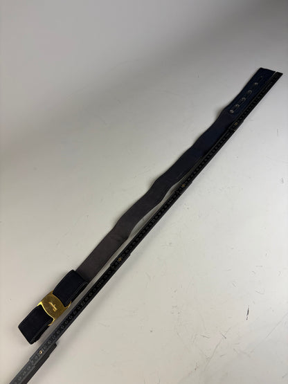 Vintage Ferragamo Fabric Leather Accent Belt Black Gold