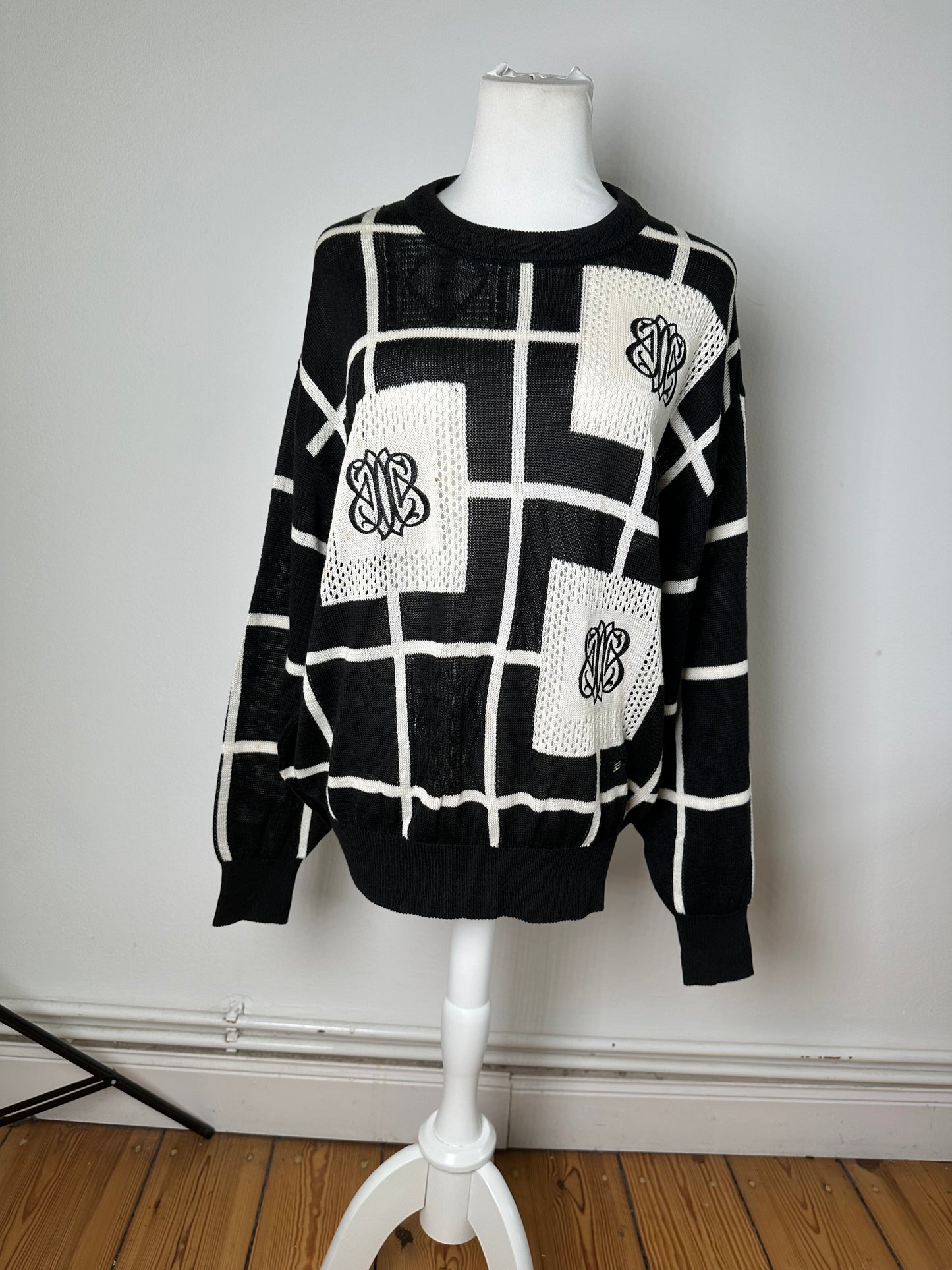 Vintage Balenciaga Linen Cotton Sweater Black White M
