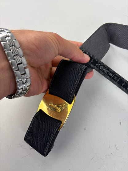 Vintage Ferragamo Fabric Leather Accent Belt Black Gold