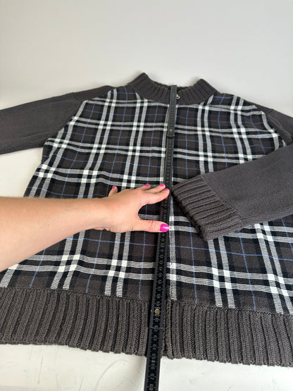 Vintage Burberry Men's Wool Check Sweater Dark Grey M