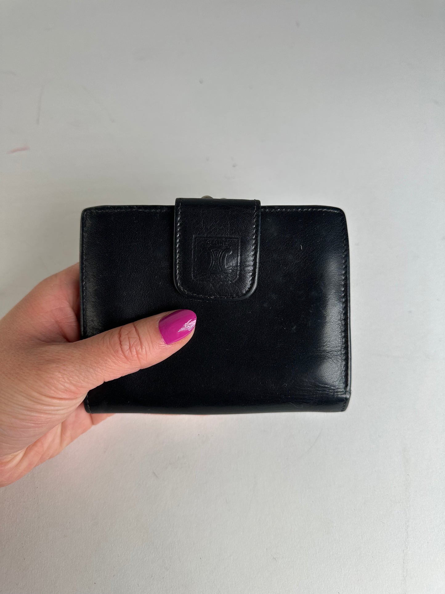 Vintage Celine Triomphe Embossed Leather Bifold Wallet Black