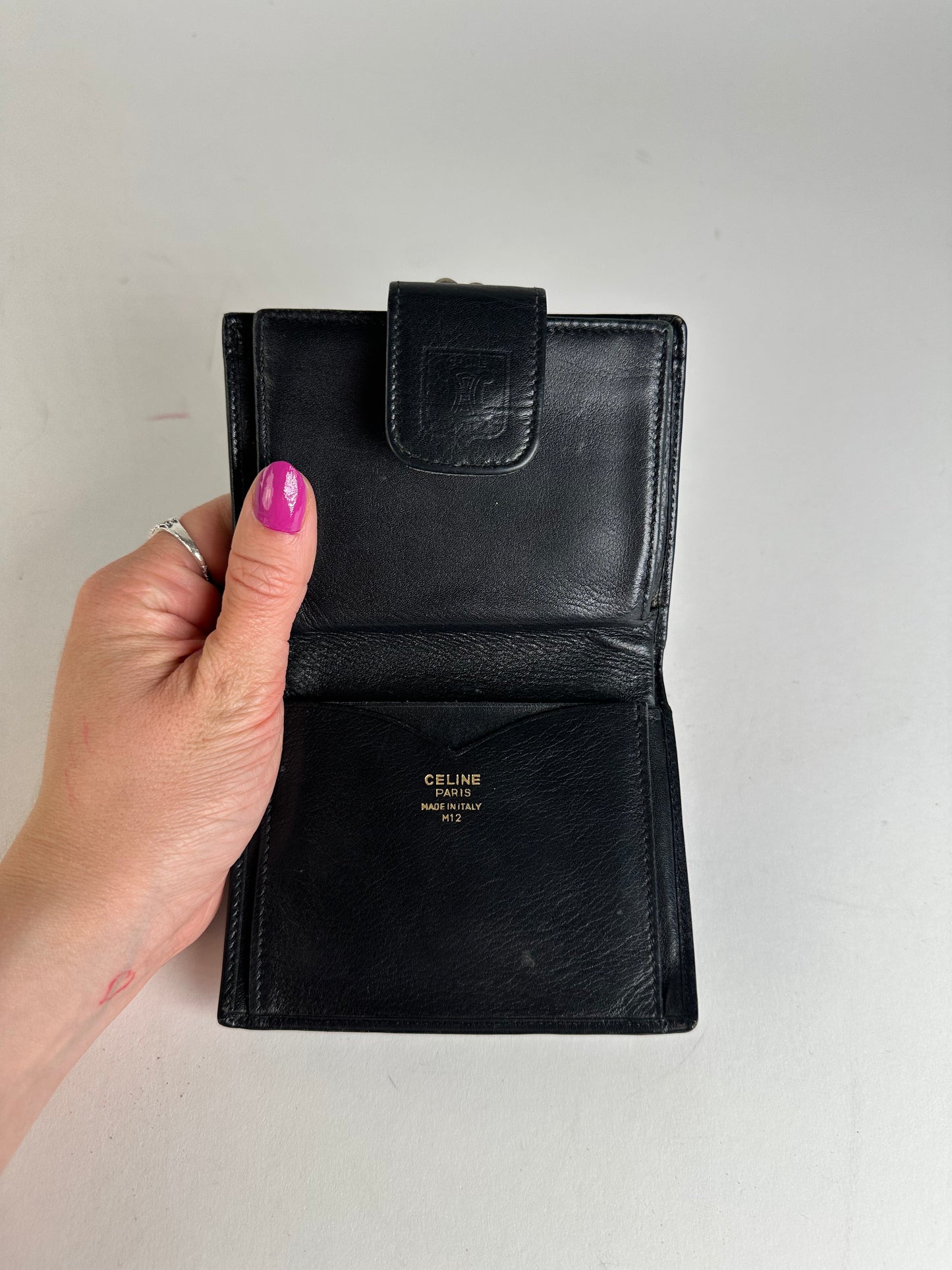 Vintage Celine Triomphe Embossed Leather Bifold Wallet Black
