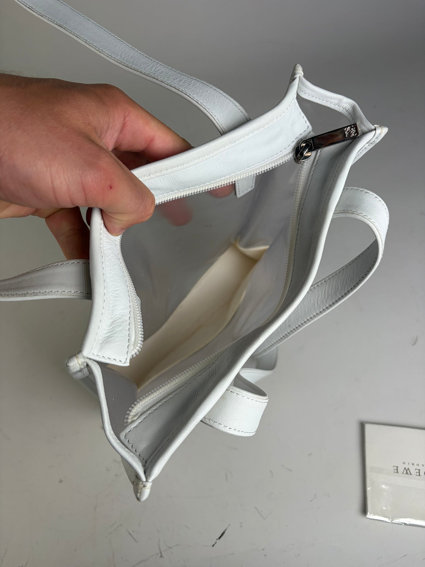Vintage Loewe Leather PVC Tote Bag White Transparent Silver