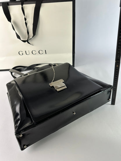 Vintage Gucci Patent Leather Tote Black Silver