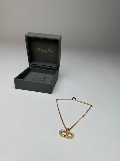 Vintage Dior Monsieur Pendant Necklace Gold-Tone Crystal Late 1980s