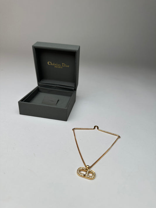 Vintage Dior Monsieur Pendant Necklace Gold-Tone Crystal Late 1980s