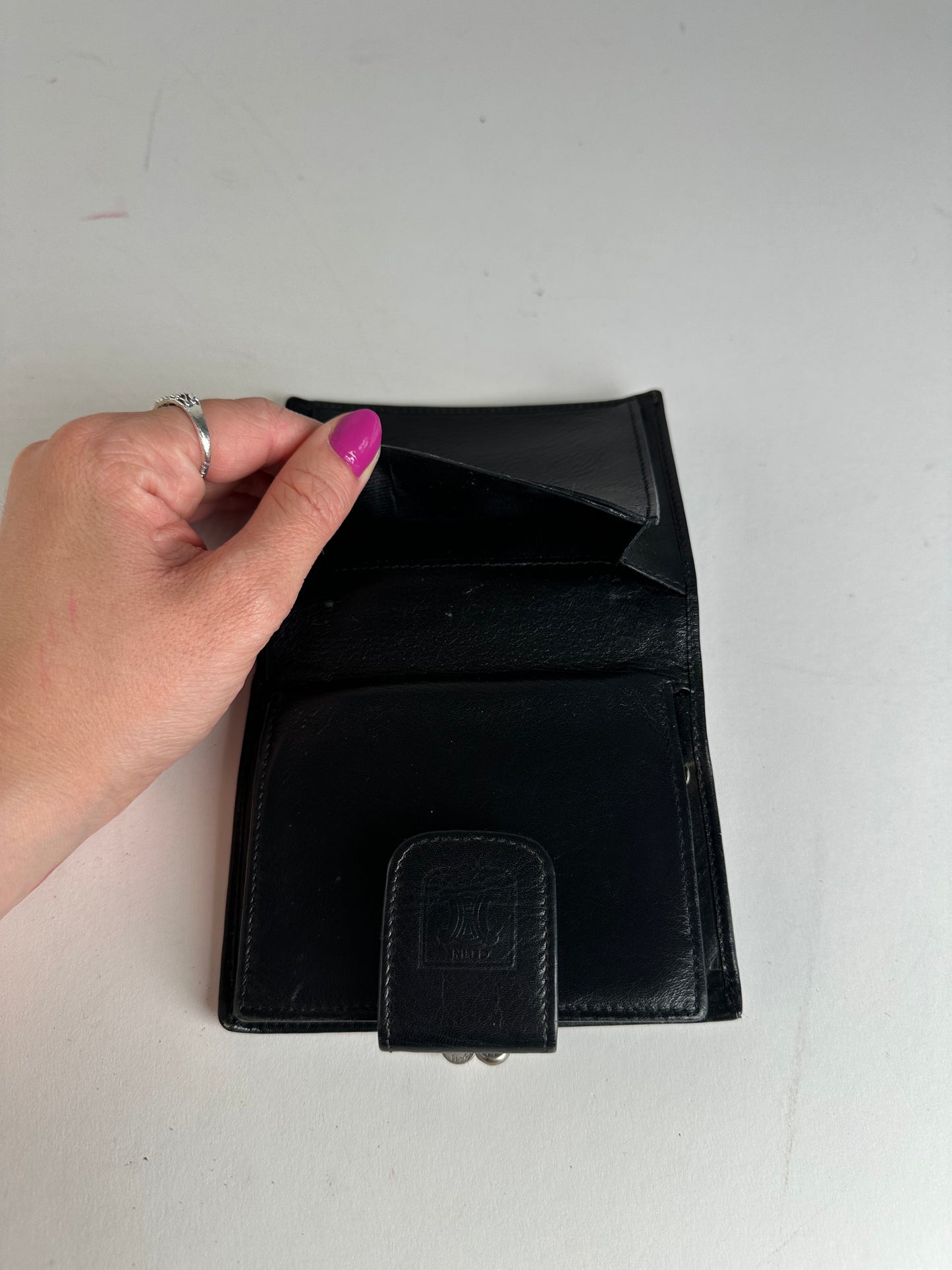 Vintage Celine Triomphe Embossed Leather Bifold Wallet Black