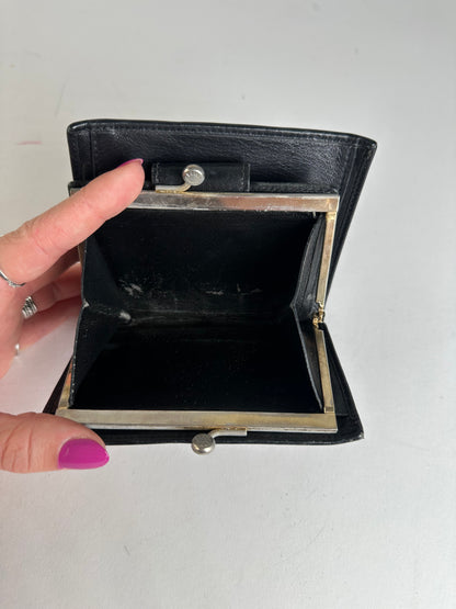 Vintage Celine Triomphe Embossed Leather Bifold Wallet Black