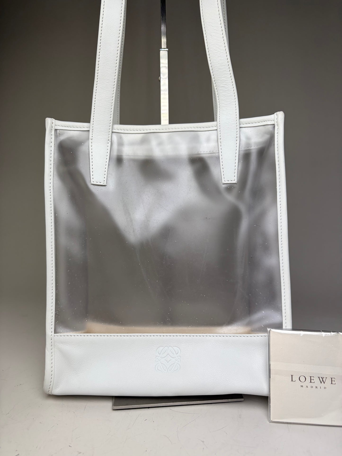 Vintage Loewe Leather PVC Tote Bag White Transparent Silver