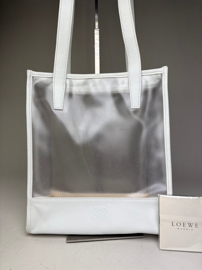 Vintage Loewe Leather PVC Tote Bag White Transparent Silver